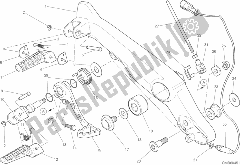 All parts for the Footrests, Right of the Ducati Scrambler Urban Enduro Thailand 803 2015